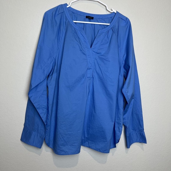 Talbots Tops - Talbots Blouse Womens L Blue 100% Cotton V Neck Long Sleeve Tunic Top Relaxed